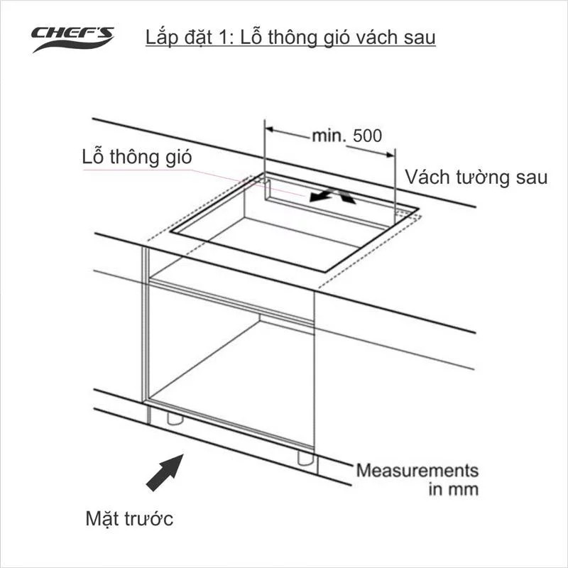 Khoảng cách lắp đặt bếp từ âm