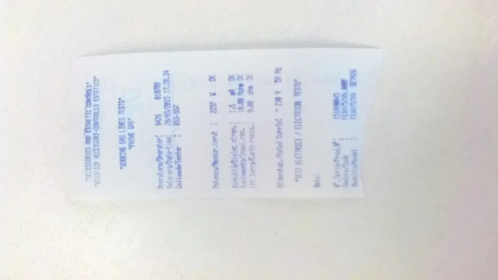 Phiếu test điện là đặc trưng của các sản phẩm Nardi